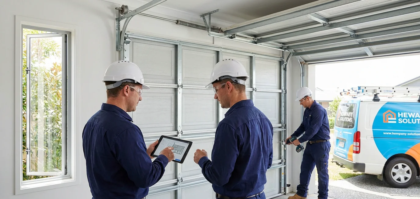 Professional garage door repair technician working on residential door in Brisbane